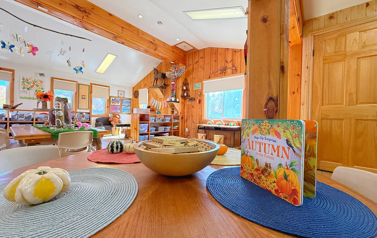 Learning Together Childcare classroom with natural wood interiors and multiple play-based learning areas